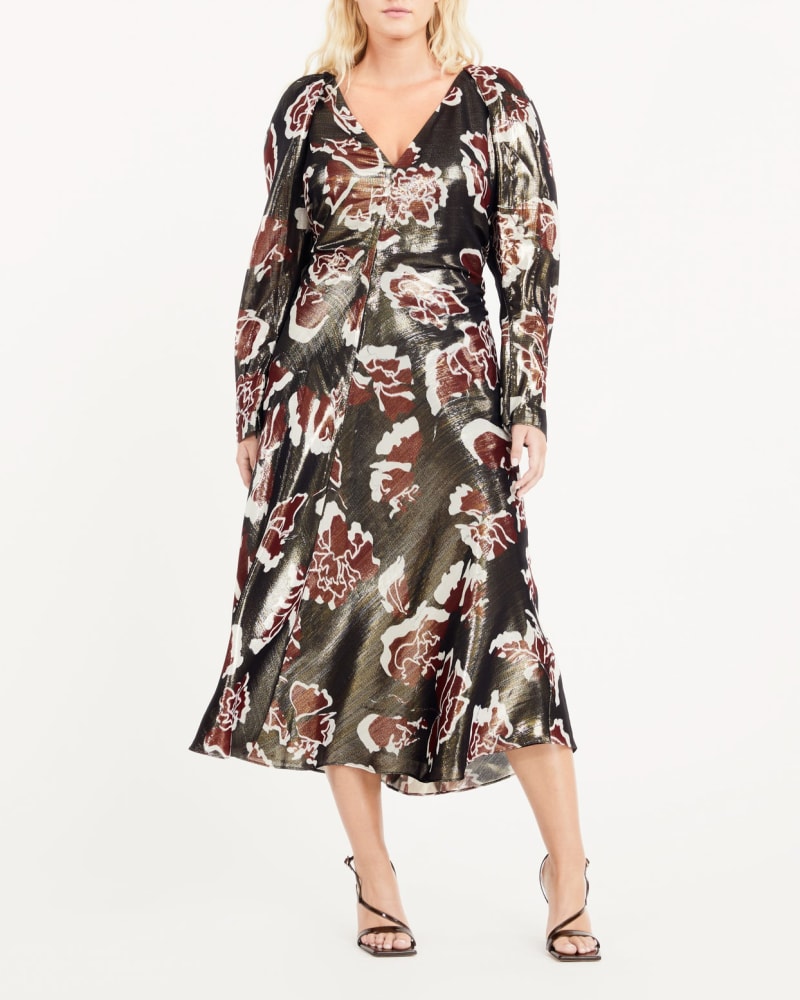 Front of a model wearing a size 12 Annika Dress in BLACK MULTI by Tanya Taylor. | dia_product_style_image_id:283226